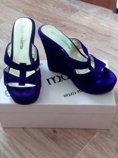 Сабо фиолетовый бархат на танкетке Enzo Moletto