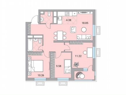 4-к квартира, 68.1 м², 15/24 эт.