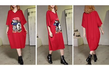 Плюсайз Платье-футболка с бульдогом