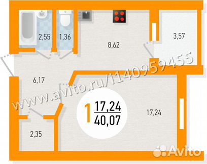1-к квартира, 40.7 м², 12/12 эт.