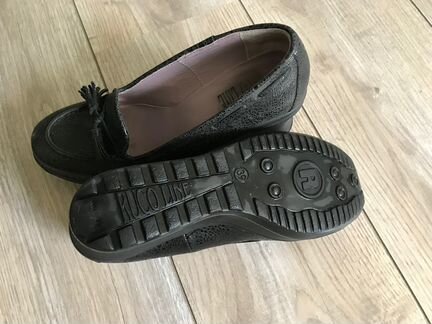 Туфли мокасины кожаные на танкетке платформе
