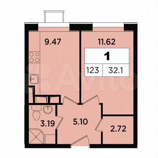 1-к апартаменты, 32.1 м², 10/18 эт.