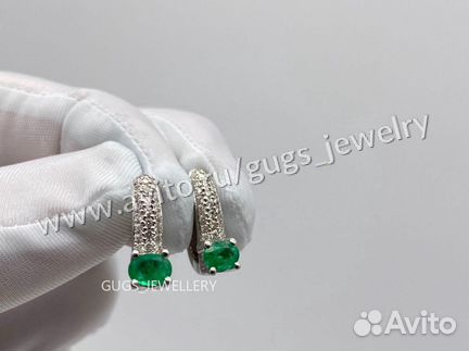 Серьги с бриллиантами и изумрудами 0.4ct