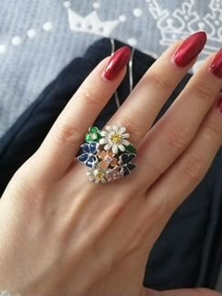 Серебряные Большое кольцо и подвеска