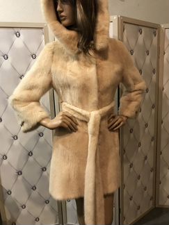 Норковая шуба бежевая (Размер 42-44)#1192