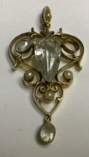 Кулон антикварный золото жемчуг аквамарин