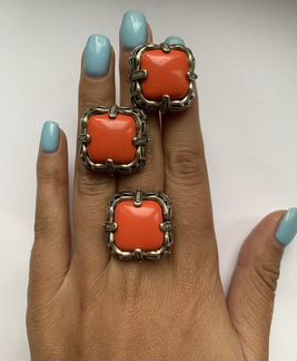 Кольцо и серьги серебро. Комплект