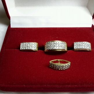 Золотое кольцо, серьги и подвеска