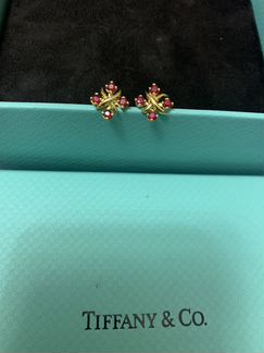 Серьги золотые с рубинами Tiffany&Co оригинал